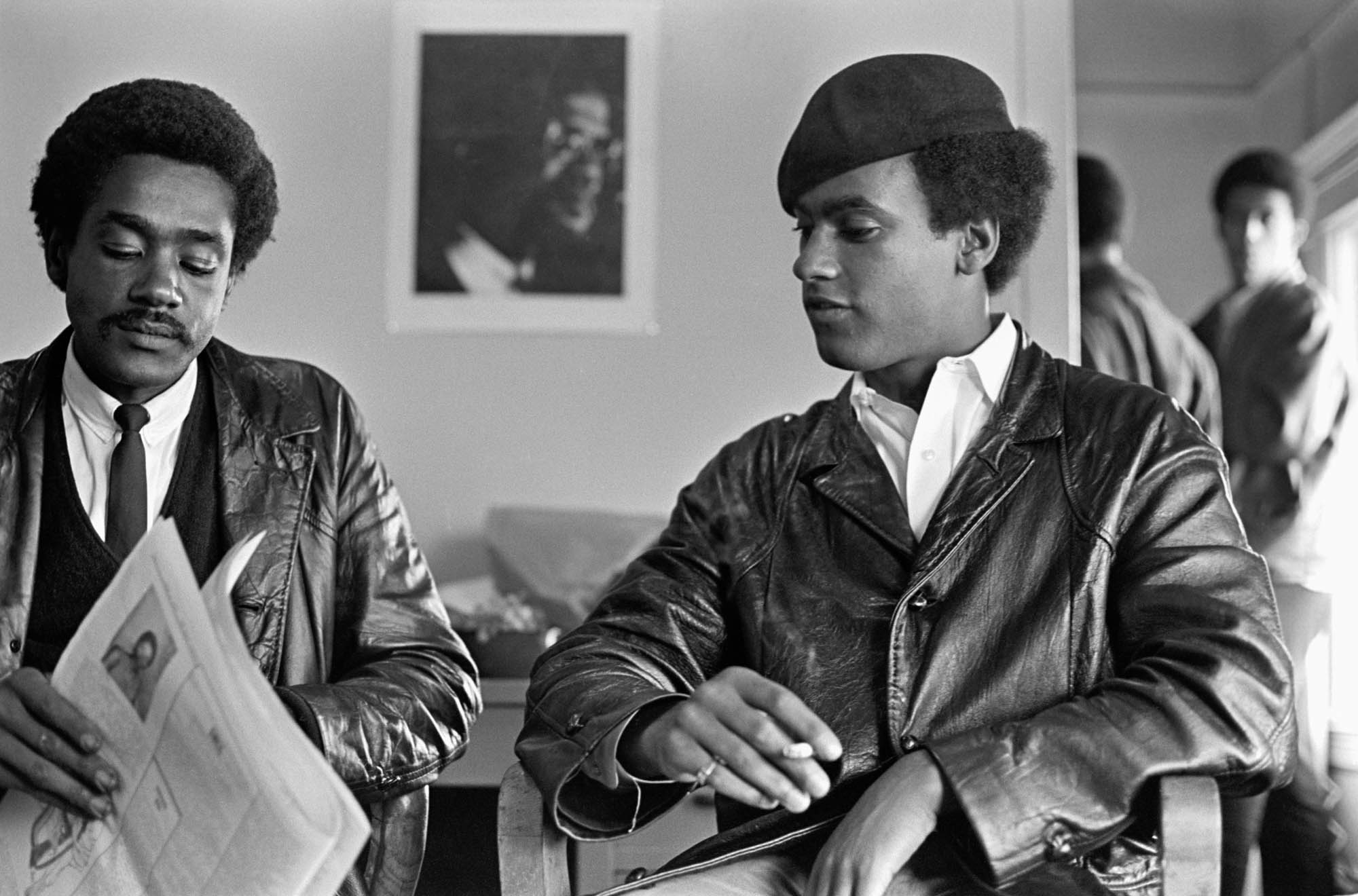 Founders of the Black Panther Party, Bobby Seale [L] Huey Newton[R], at party headquarters in San Francisco.